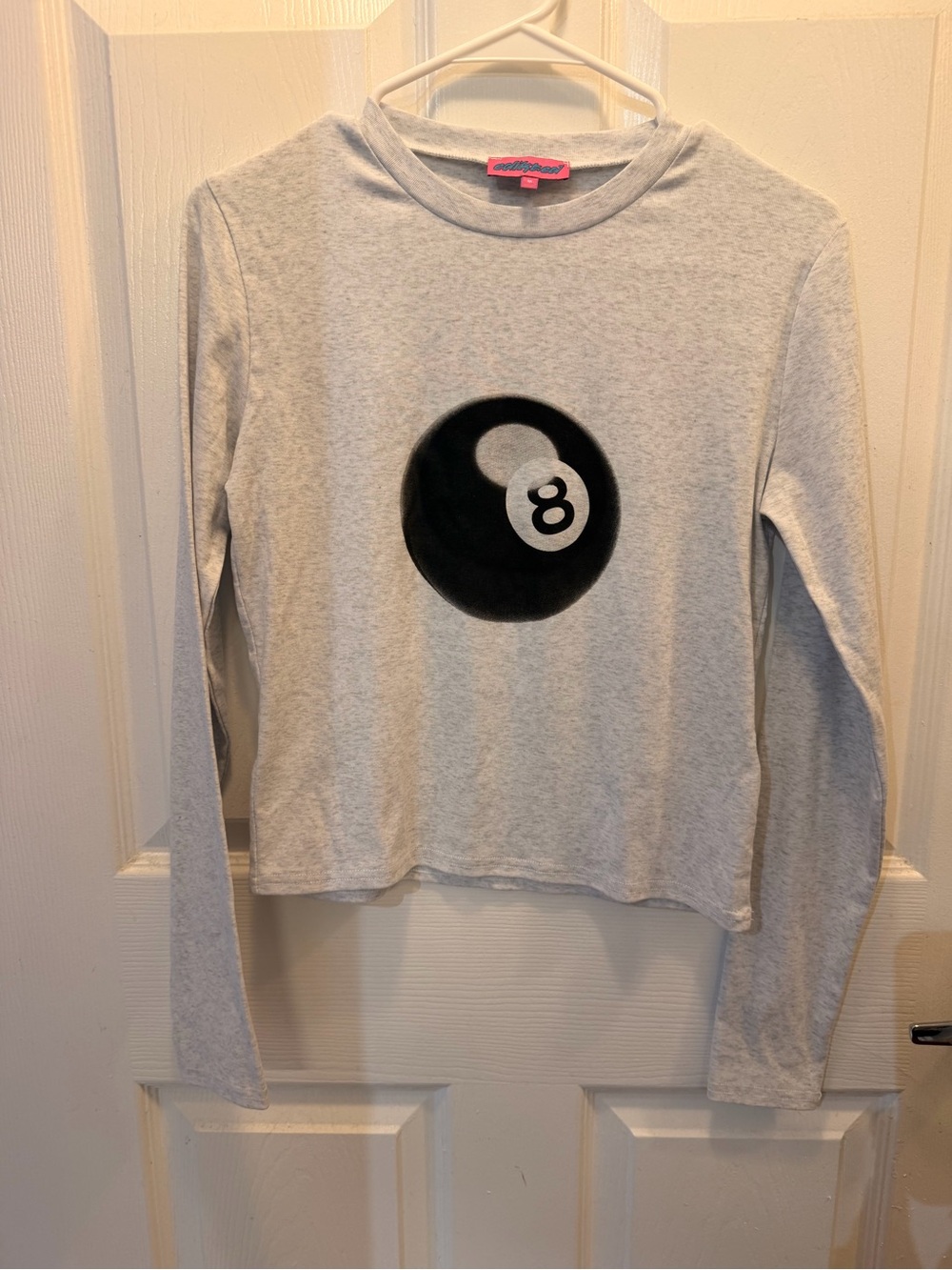 Edikted Light Gray Long-Sleeve Top with 8-Ball Graphic